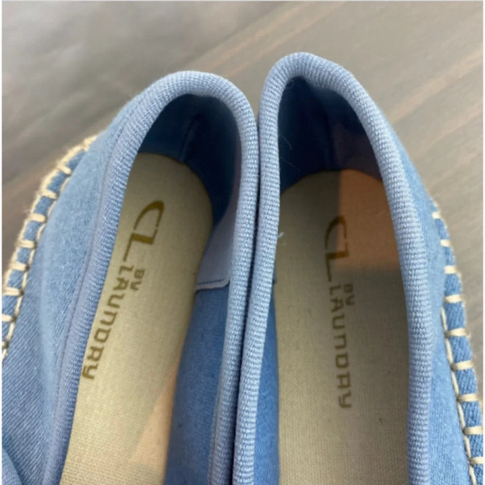 CL by Laundry Espadrille Mary Jane‎ Ballet Flats Women 7W-7.5W Blue Denim Boho